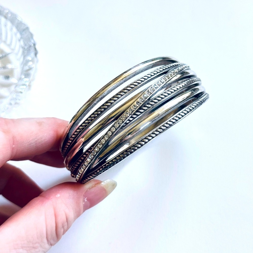 Brighton Neptunes Rings Bangle Bracelet Swarovski Crystal Silver Plated Wide - Picture 7 of 7